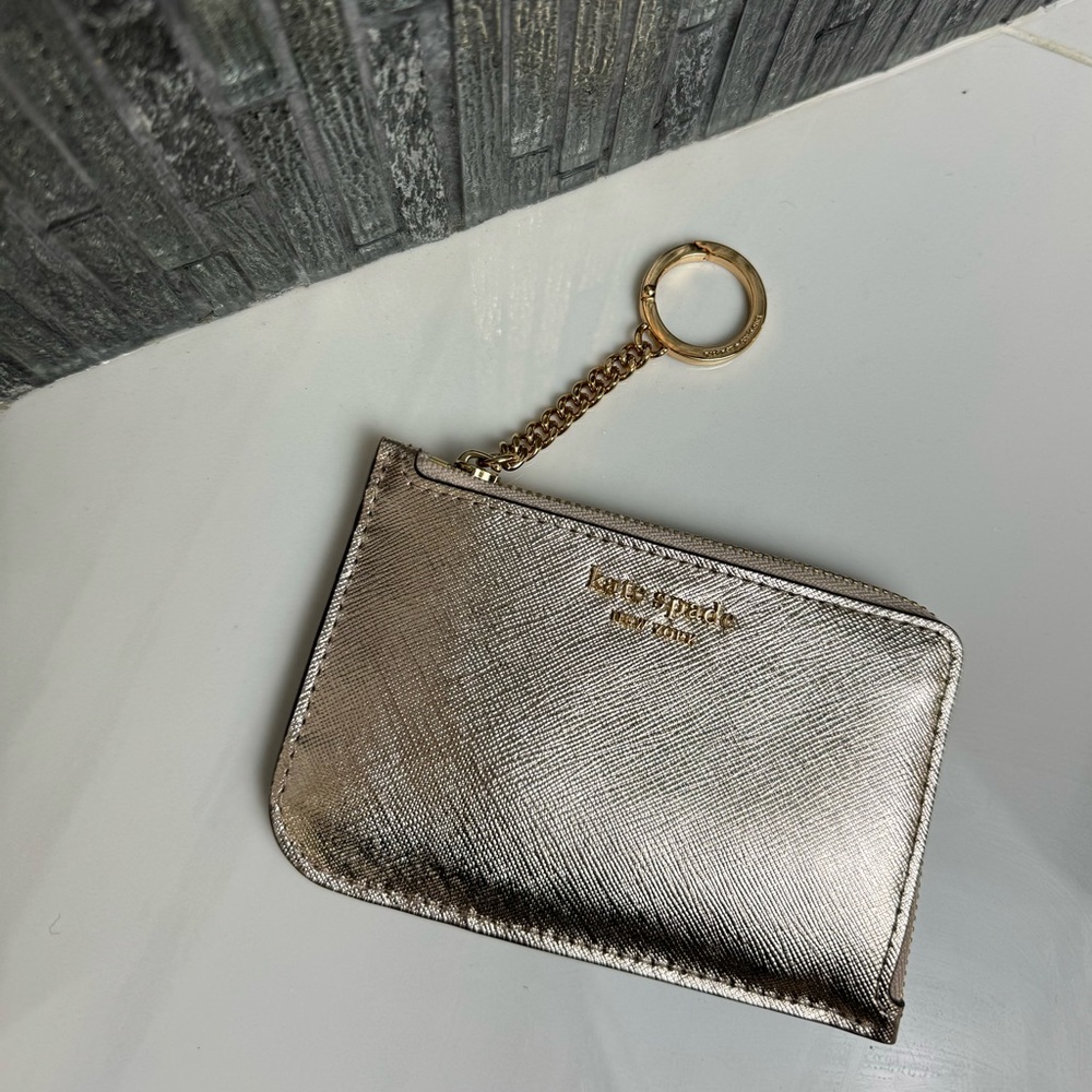 🌸Kate Spade Cameron Medium L Zip Cardholder in Metallic Rose Gold